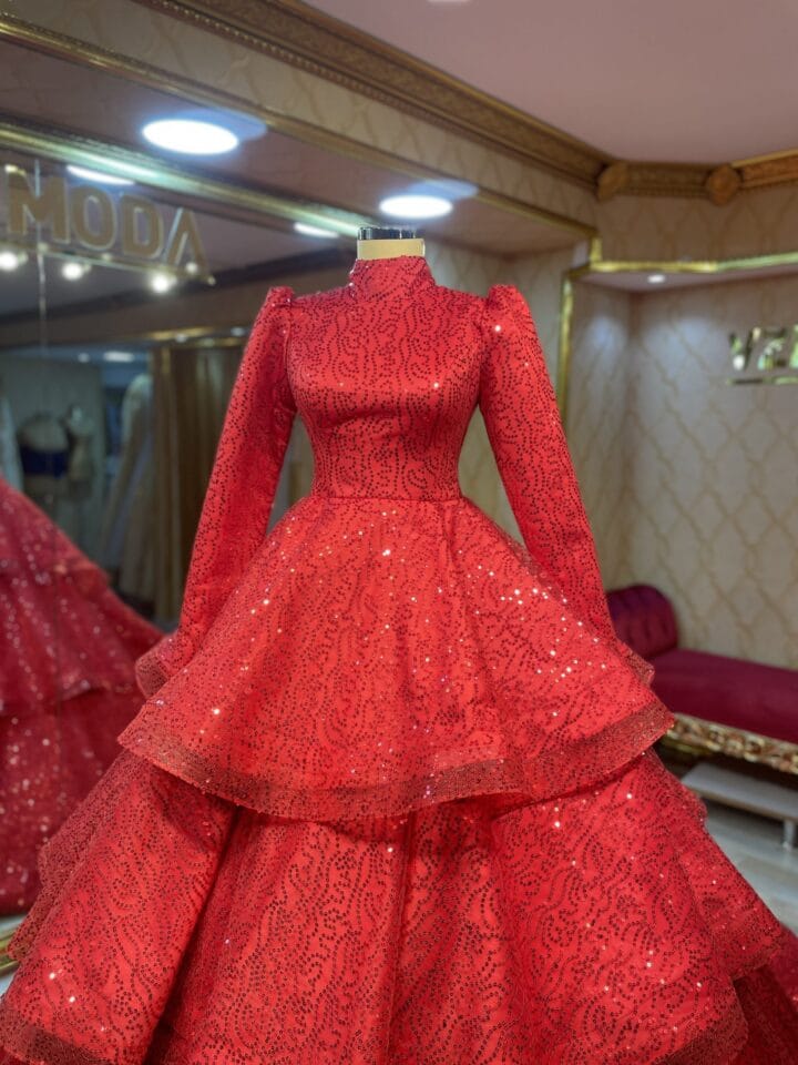 Ahuzar Model Kırmızı Tesettür Kınalık Nişanlık - Görsel 3