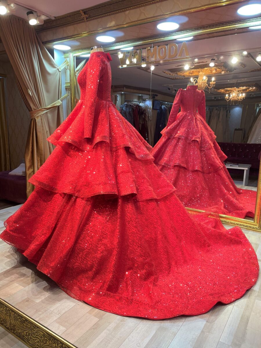 Ahuzar Model Kırmızı Tesettür Kınalık Nişanlık - Görsel 2