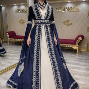 Ahu İşlemeli Lacivert Kaftan Kınalık