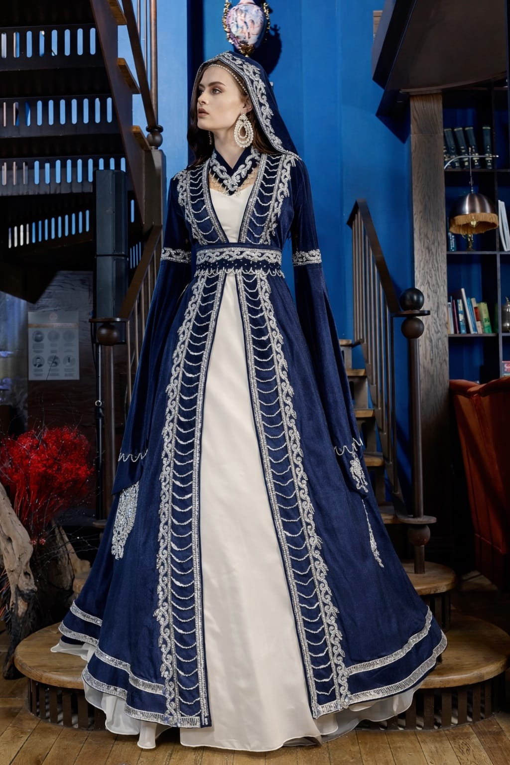 Ahu İşlemeli Lacivert Kaftan Kınalık - Görsel 2