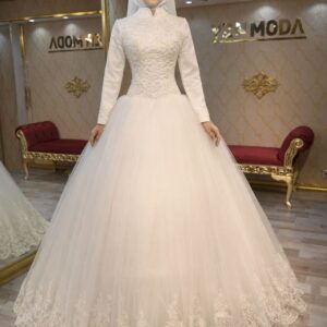 Aydan Model Tesettür Dantelli Gelinlik