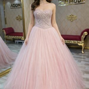 Ceyda Nişanlık Pembe Taşlı Prenses Abiye