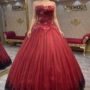 Damla Model Prenses Bordo Nişanlık Abiye