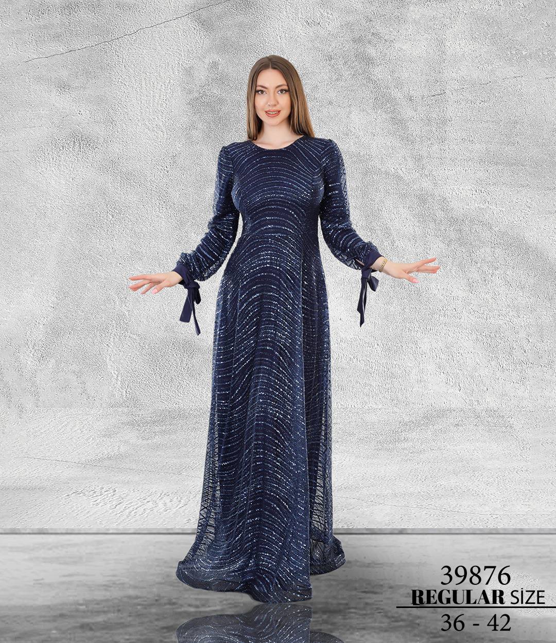 Eda Lacivert Pullu Nişan Kına Abiye Elbise