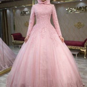 Efsun Pembe Tesettür Nişanlık Abiye