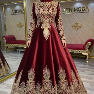 Elmas Bordo Kadife Kaftan Kınalık