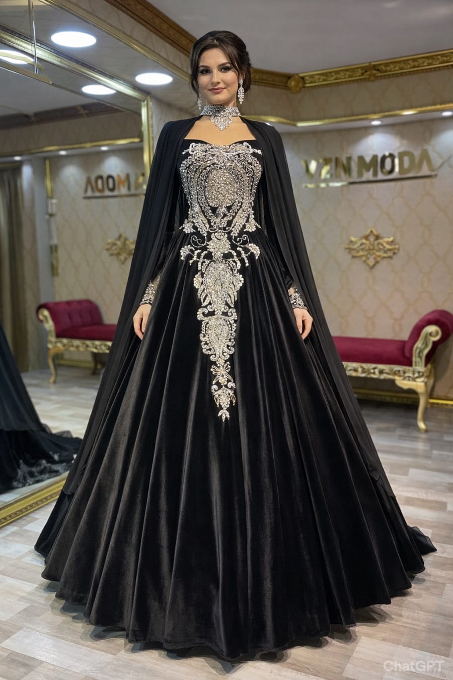 Erva Siyah Kadife Kaftan Kına Abiye