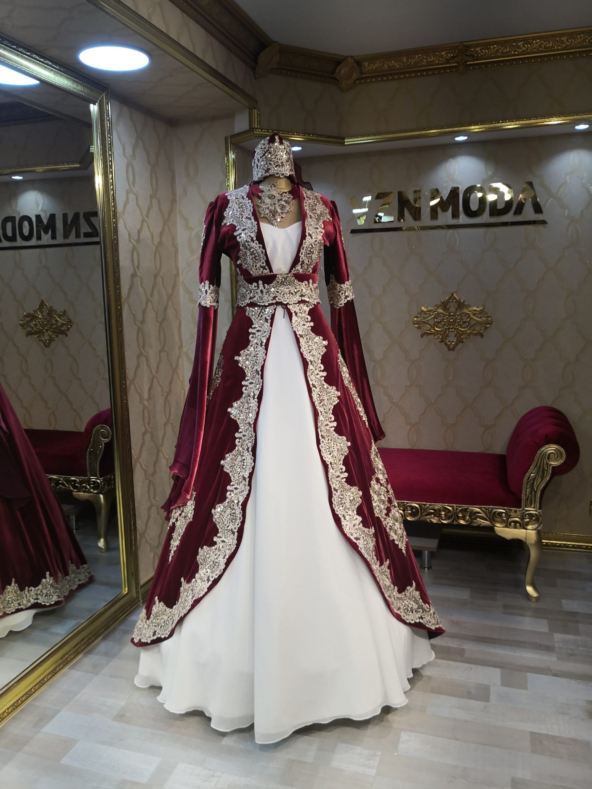 Gonca Bordo Kadife Kaftan Kına Abiye