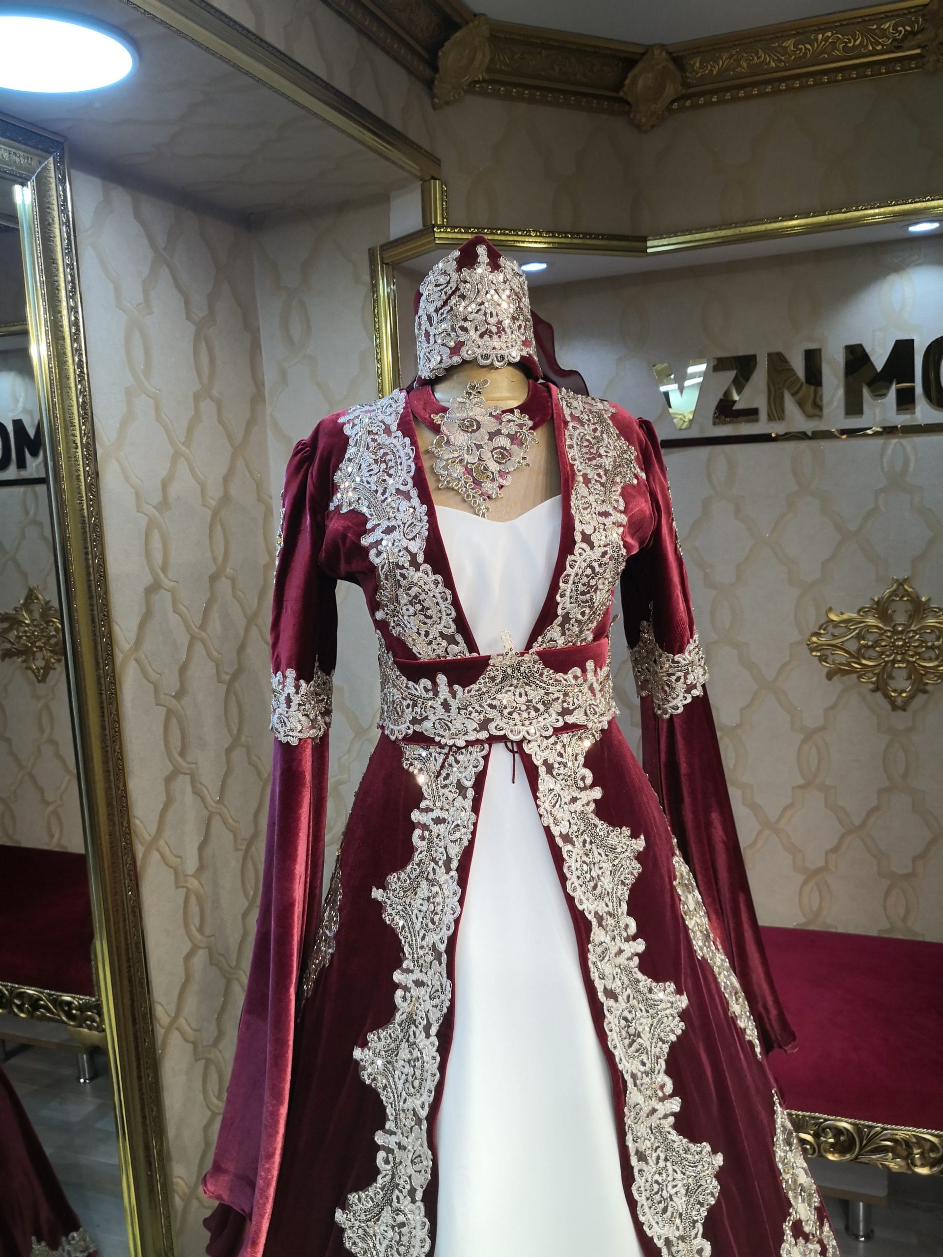 Gonca Bordo Kadife Kaftan Kına Abiye - Görsel 2