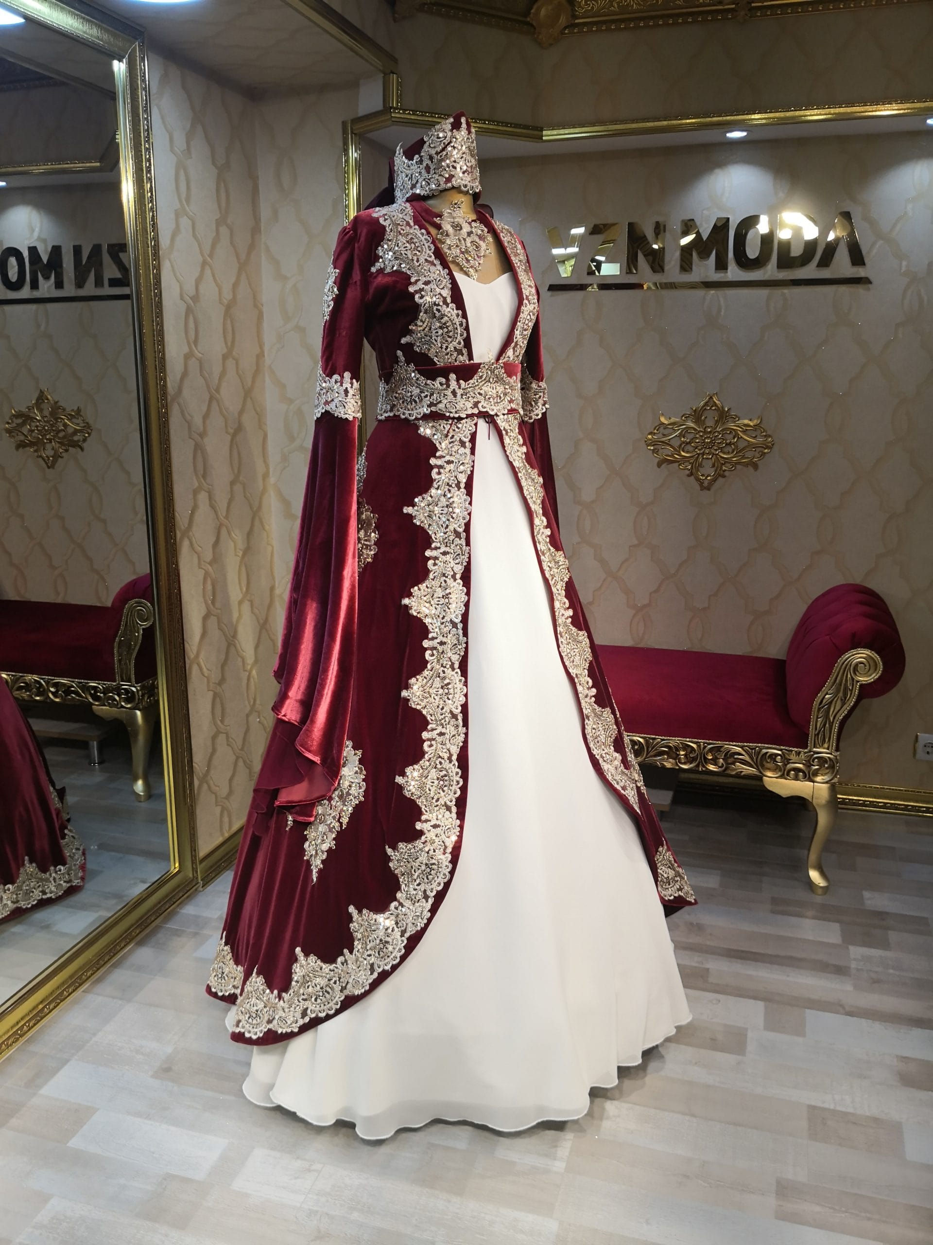Gonca Bordo Kadife Kaftan Kına Abiye - Görsel 3