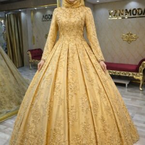 Hasibe Gold Dantelli Tesettür Nişanlık