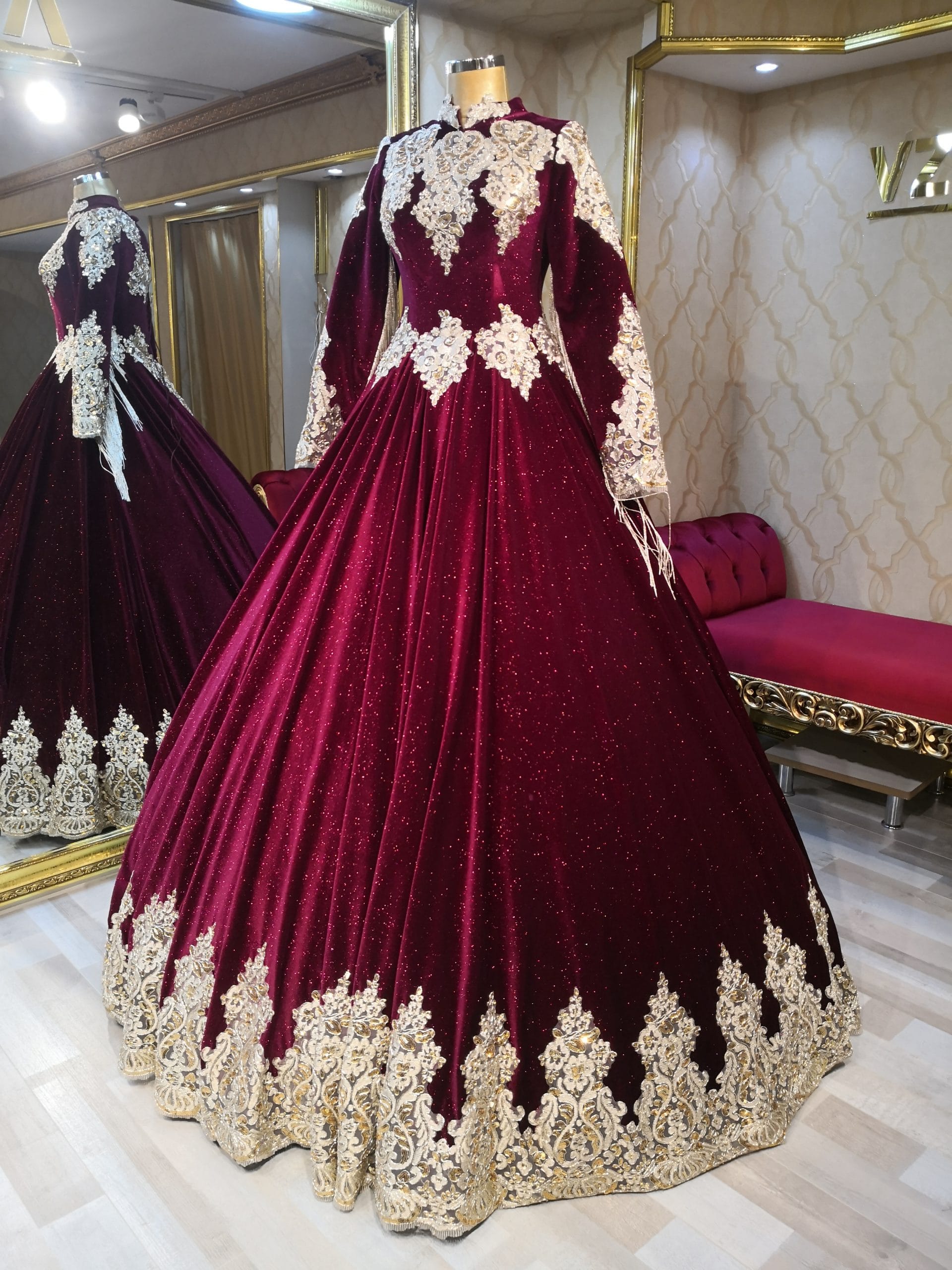 Sultan Model Bordo Tesettür Kadife Kınalık - Görsel 2