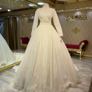 Mihrimah Model İşlemeli A Kesim Tesettür Gelinlik