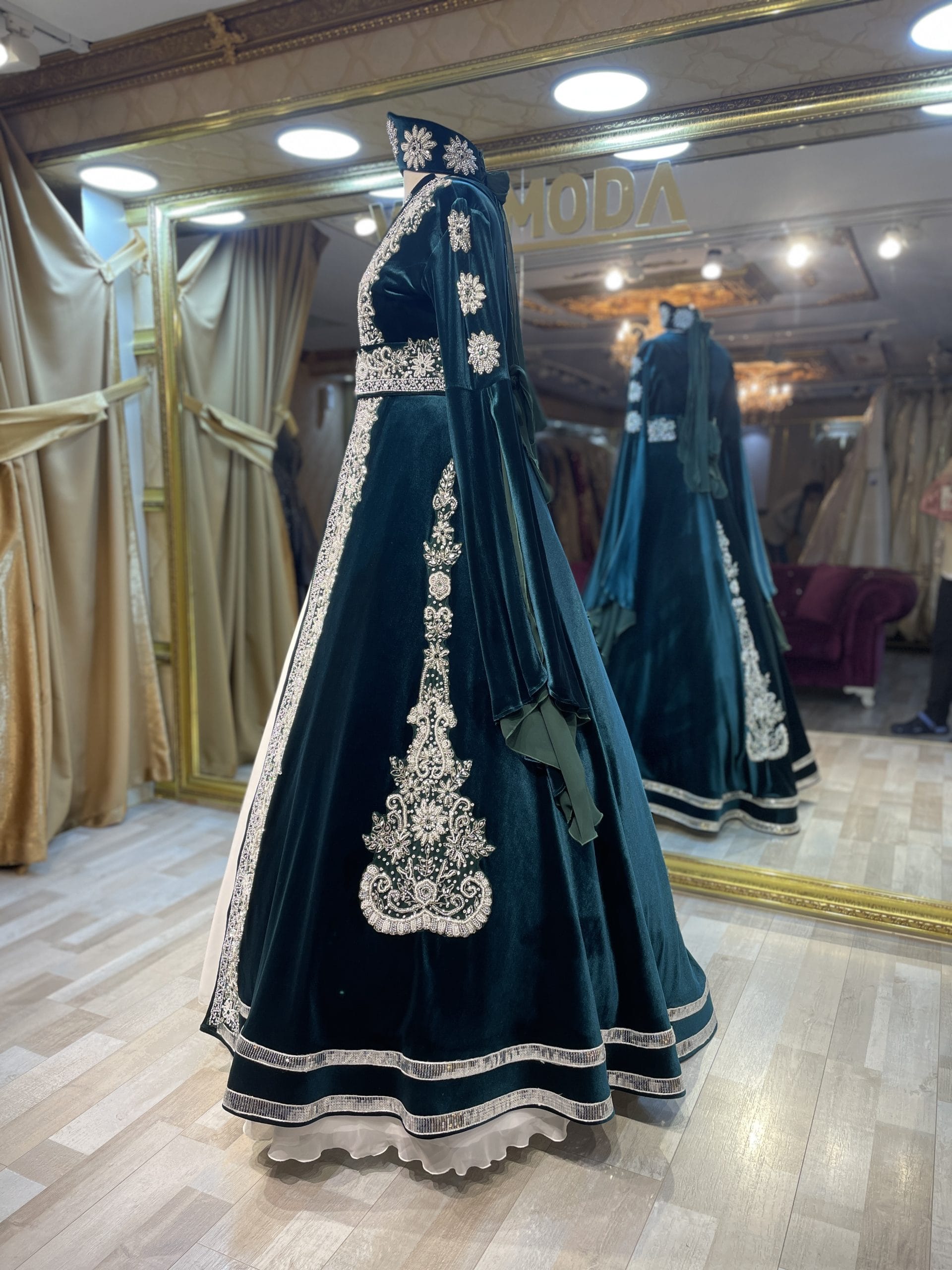 Nergis Yeşil Gümüş Kaftan Kınalık Bindallı - Görsel 4