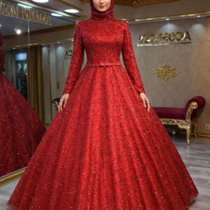 Neşe Model Kırmızı Tesettür Nişanlık Kınalık