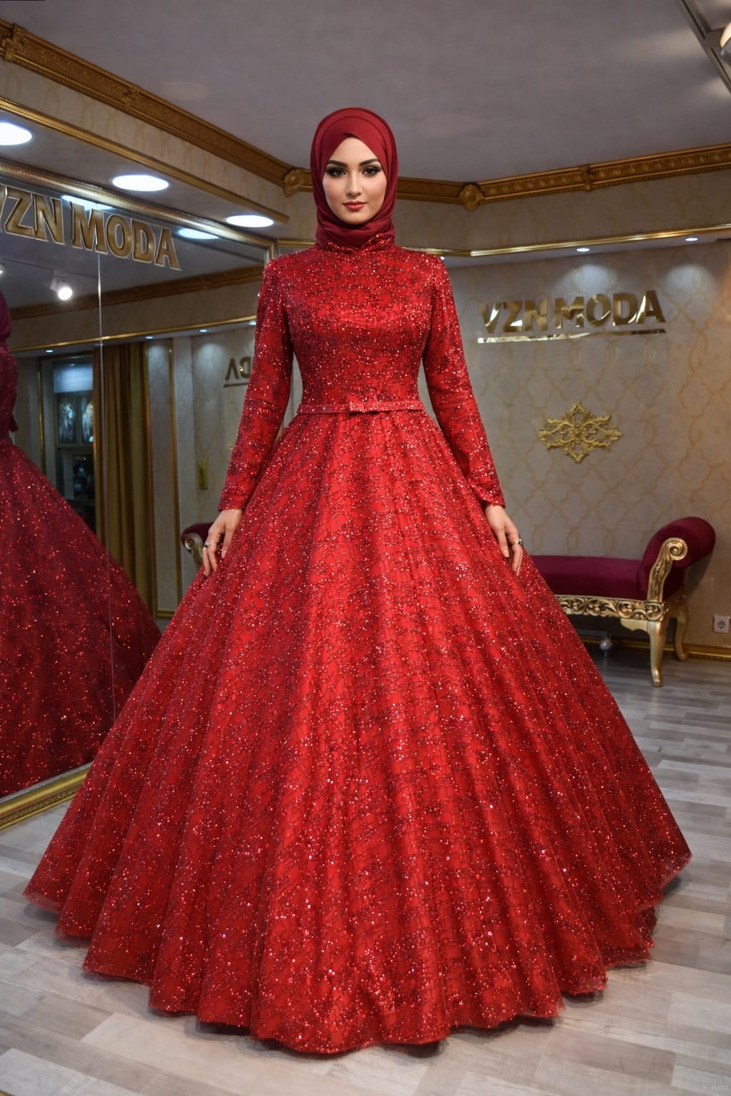 Neşe Model Kırmızı Tesettür Nişanlık Kınalık