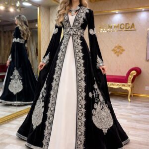 Nigar Siyah Kadife Kınalık Kaftan Bindallı
