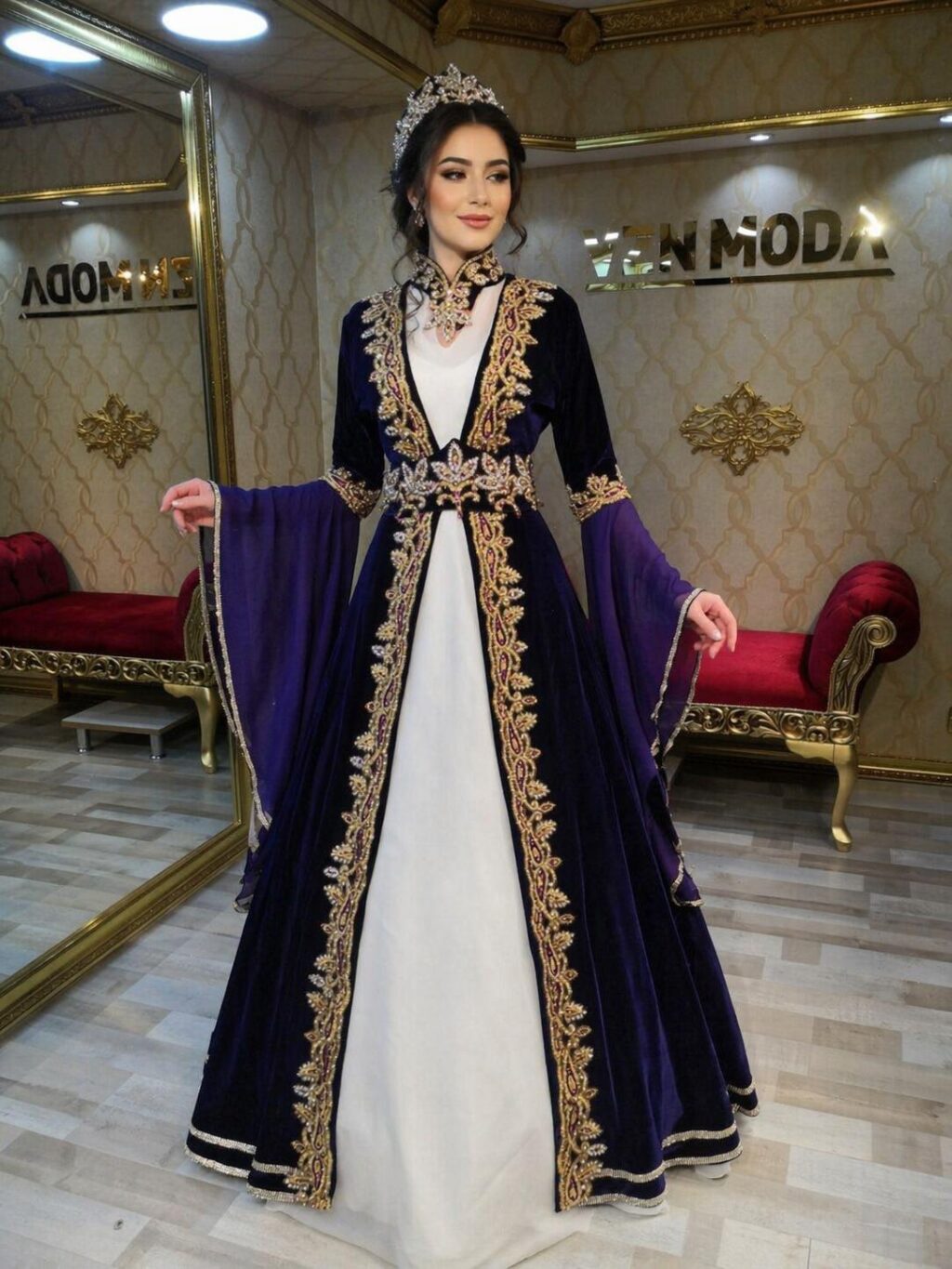 Pınar Mor İşleme Kadife Kaftan Kınalık