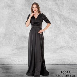 Selis Model Saten Siyah Abiye Elbise