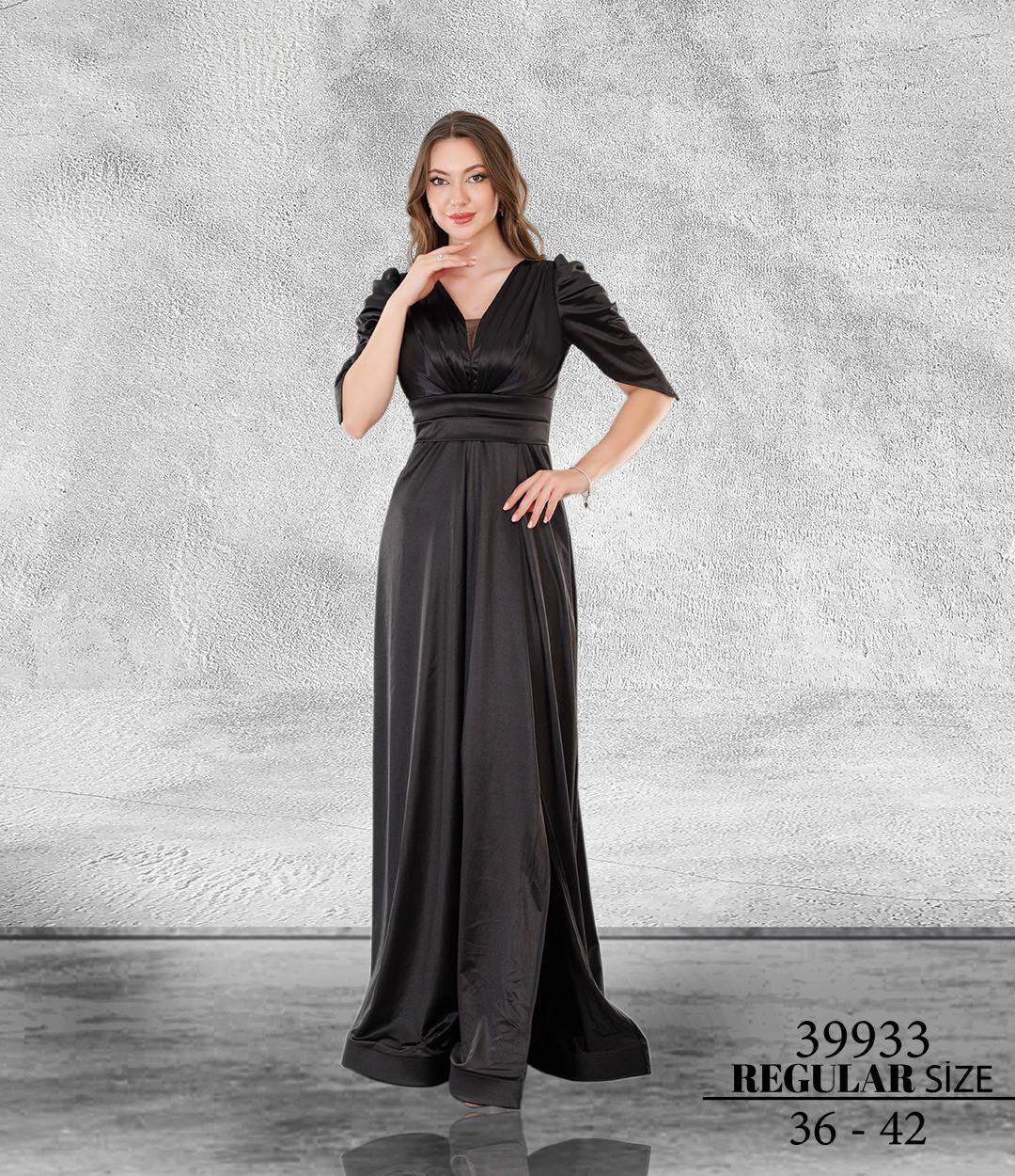 Selis Model Saten Siyah Abiye Elbise