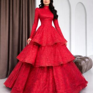 Ahuzar Model Kırmızı Tesettür Kınalık Nişanlık