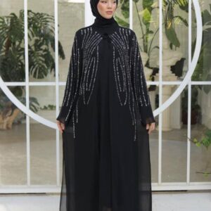 Feyman Büyük Beden Siyah Taşlı Abaya