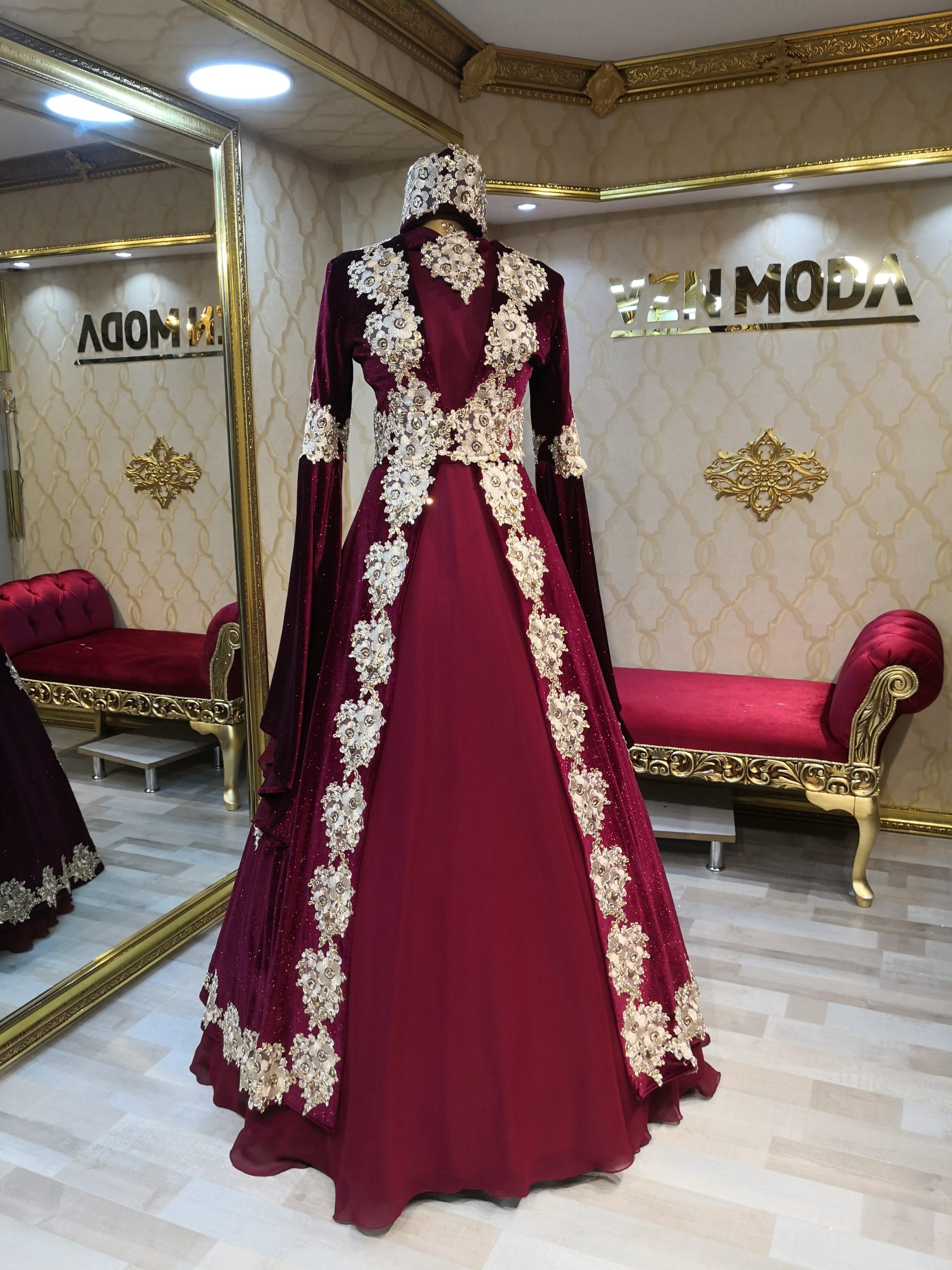 Gamze Bordo Kaftan Kına Bindallı Abiye