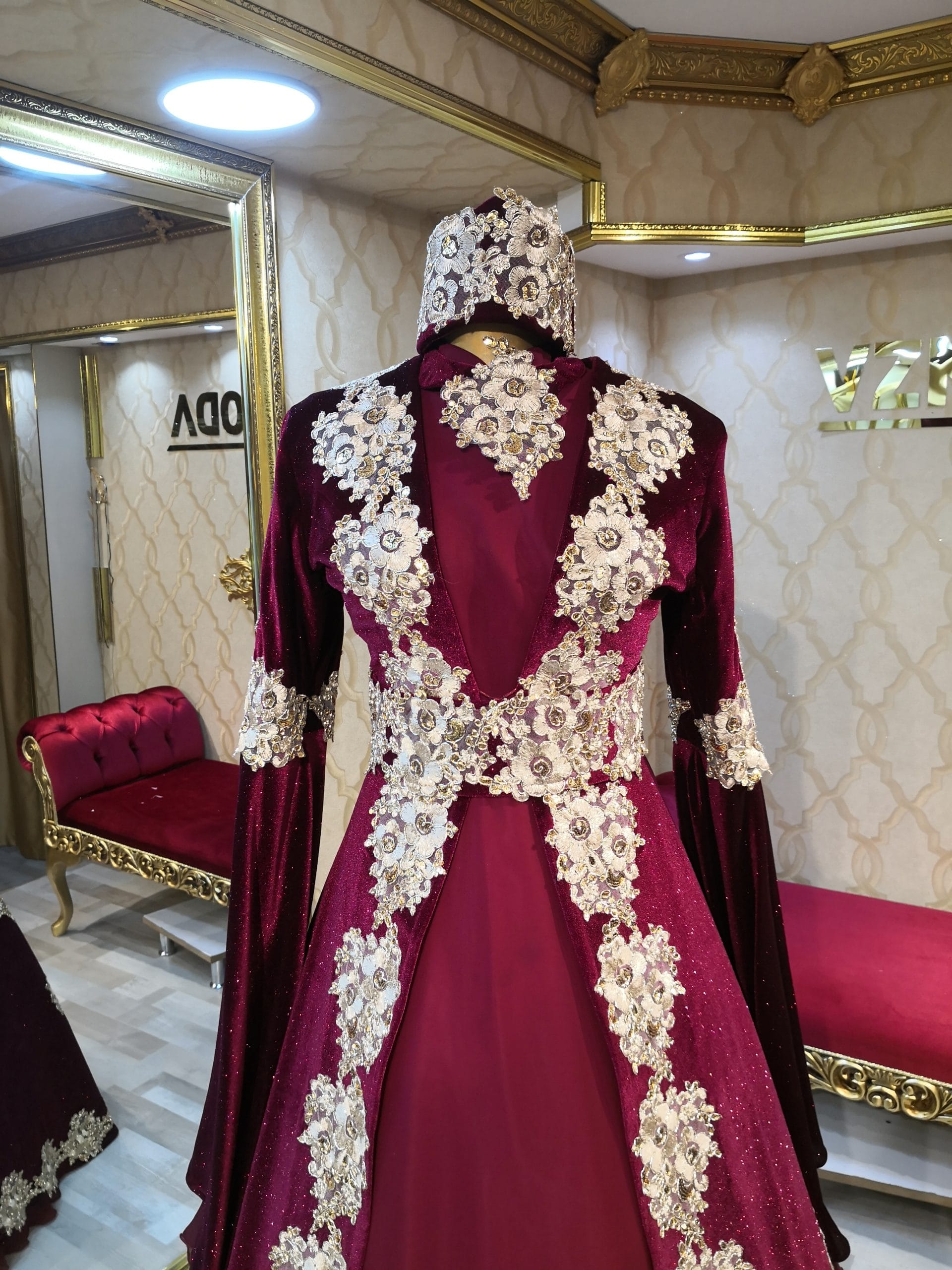 Gamze Bordo Kaftan Kına Bindallı Abiye - Görsel 3