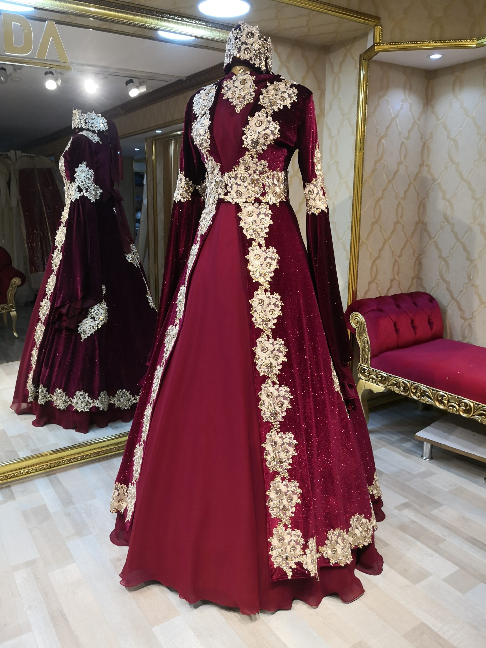 Gamze Bordo Kaftan Kına Bindallı Abiye - Görsel 2