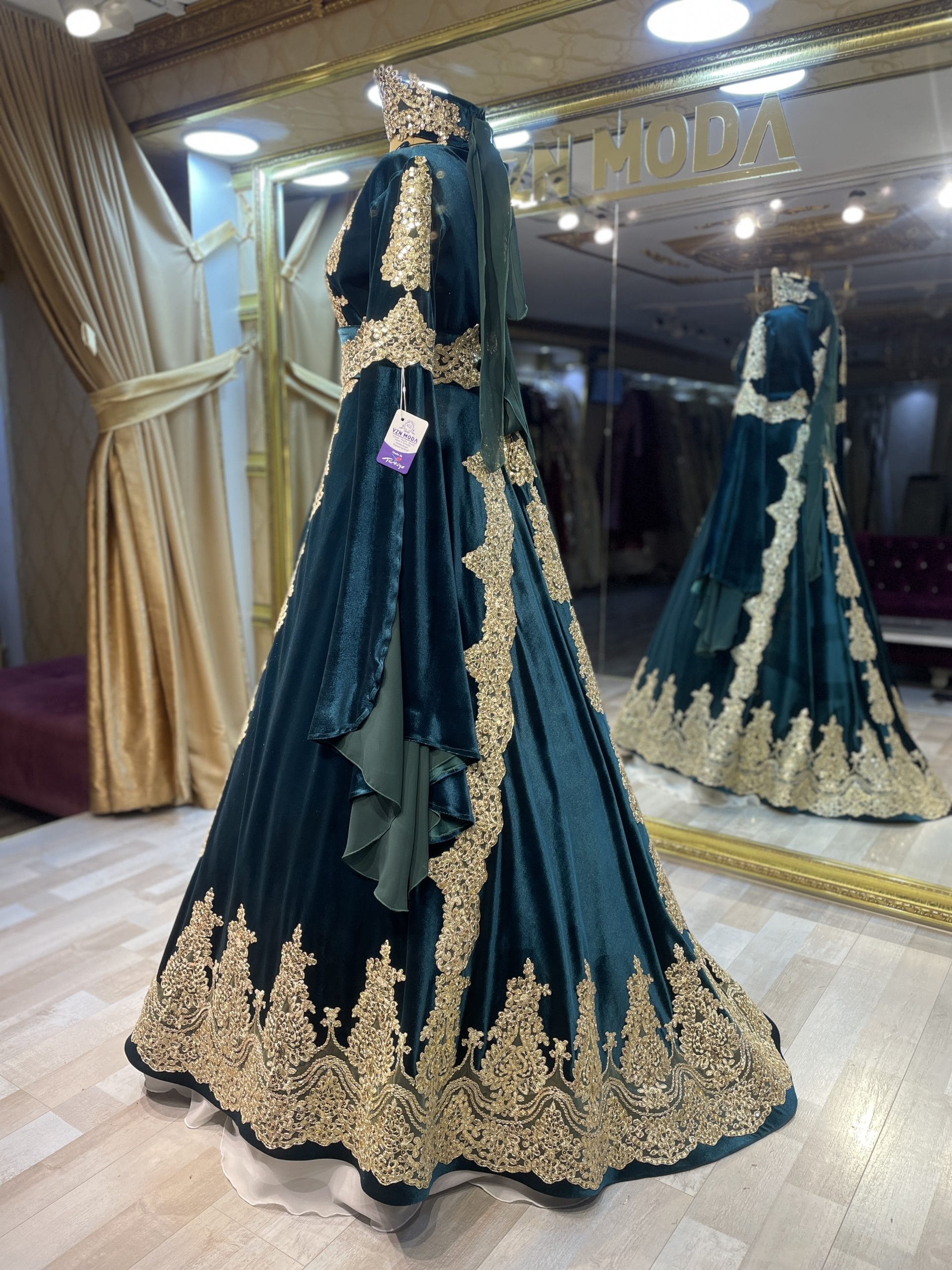 Gülfem Model Yeşil Kınalık Kaftan Bindallı - Görsel 3