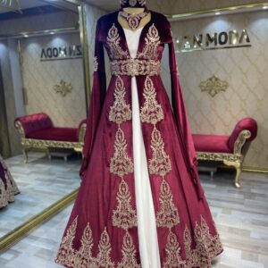 Gülşah Model Bordo Büyük Beden Kaftan Kınalık