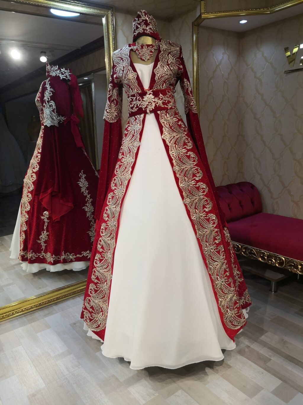 Hüma Model Kırmızı Kadife Kaftan Kınalık - Görsel 5