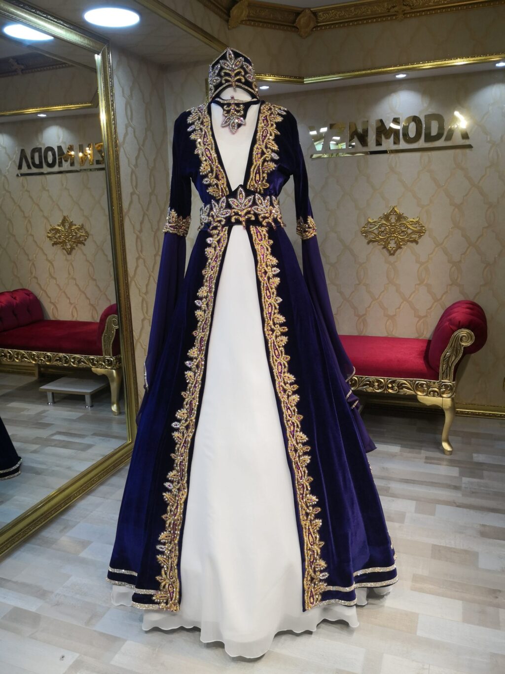 Pınar Mor İşleme Kadife Kaftan Kınalık - Görsel 5