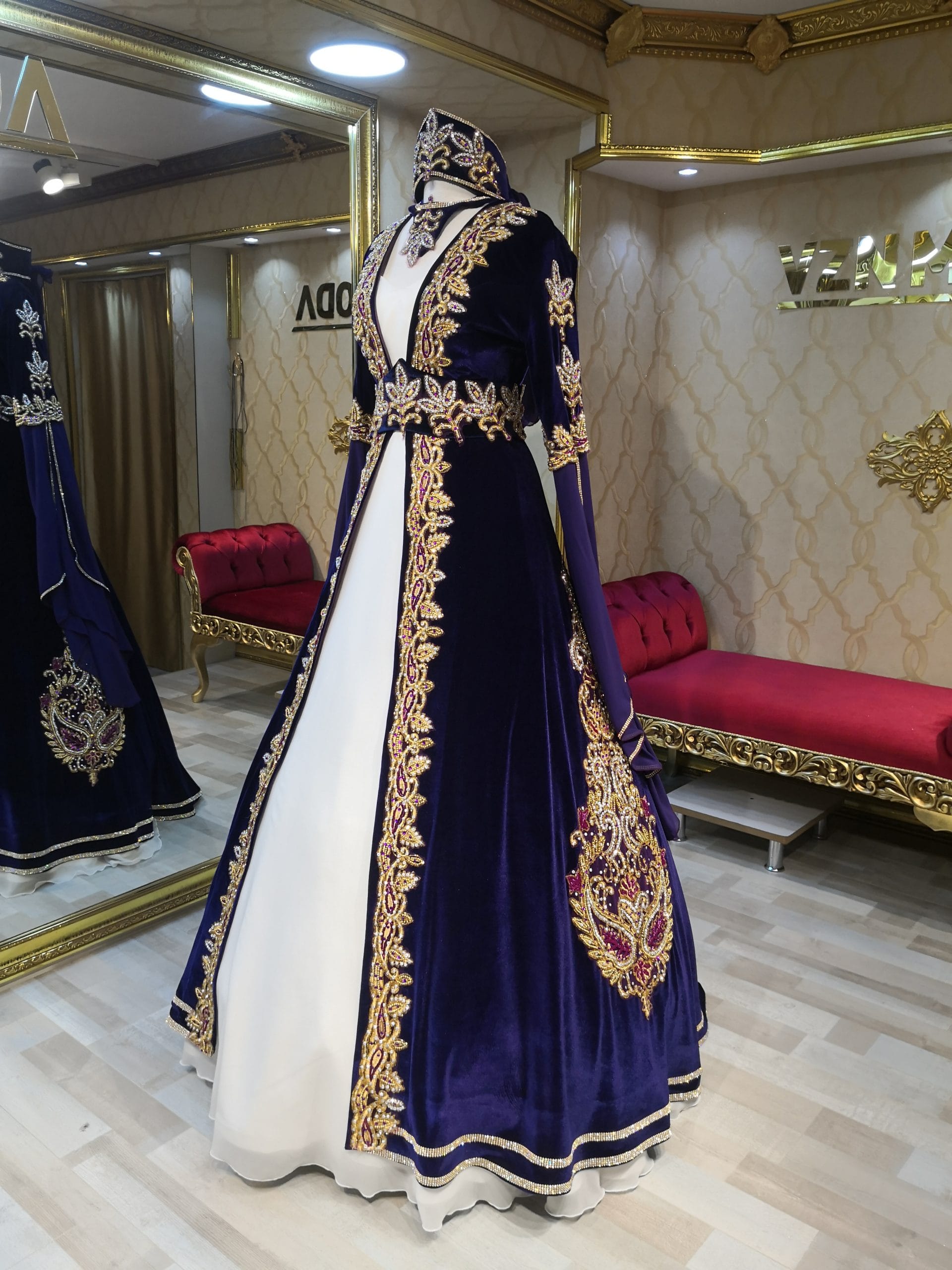 Pınar Mor İşleme Kadife Kaftan Kınalık - Görsel 3