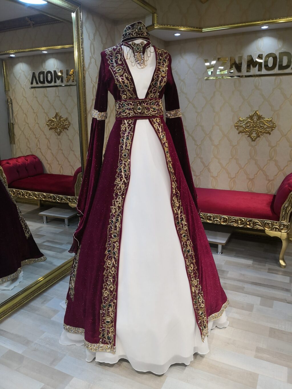 Rabia Model Kadife Kaftan Kınalık Bindallı - Görsel 6