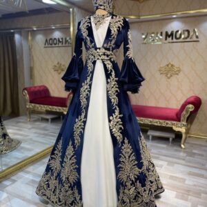 Sonay Model Lacivert Kınalık Kaftan