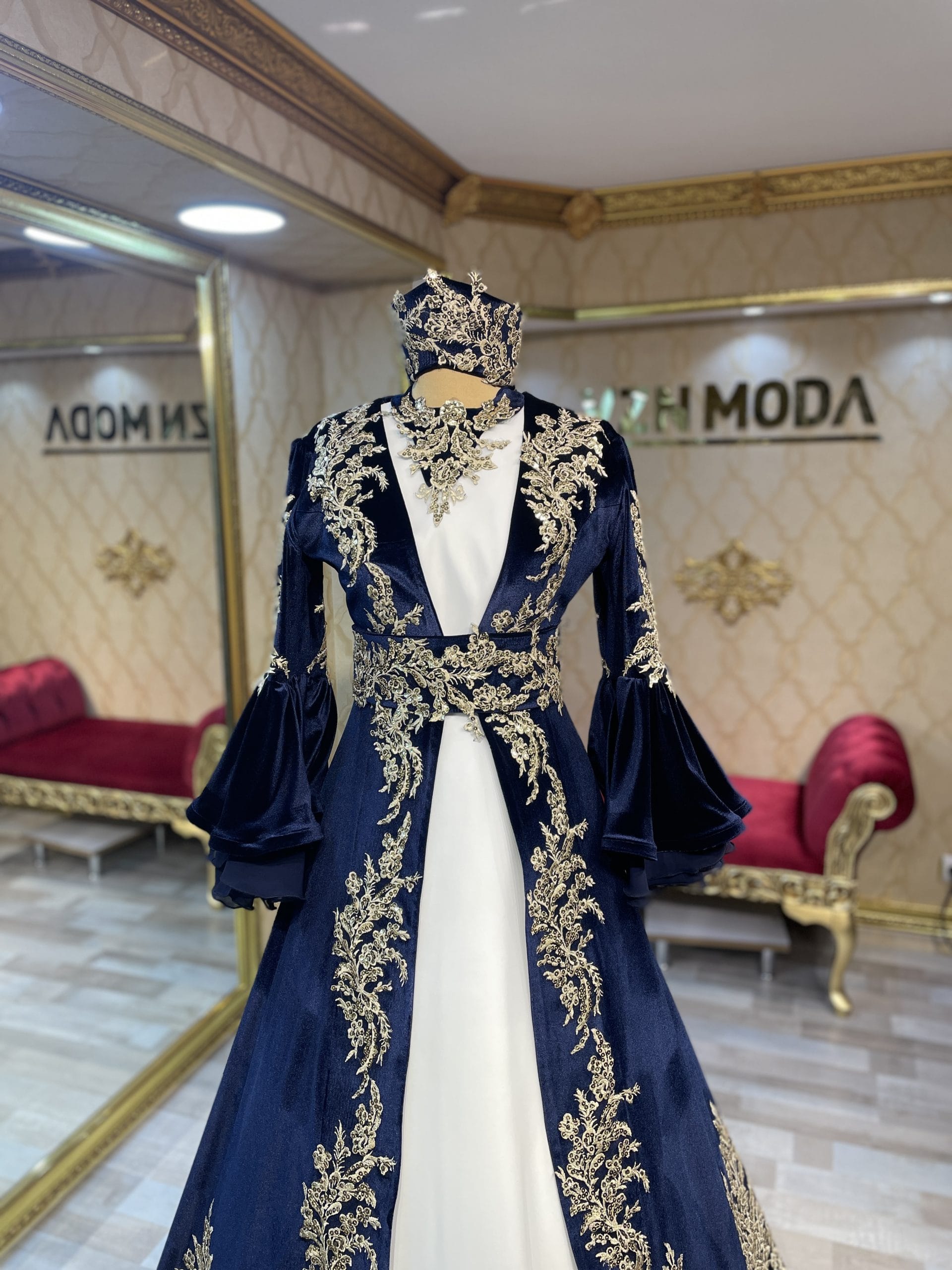Sonay Model Lacivert Kınalık Kaftan - Görsel 2